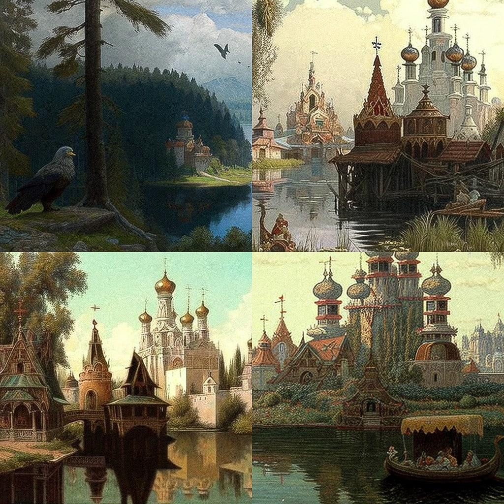 Apollinary Vasnetsov style, Midjourney V4, render 1 of 4