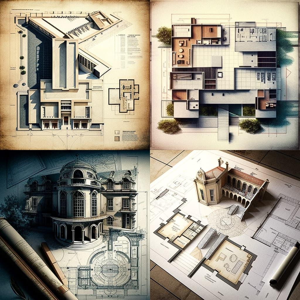Architectural plan style, Midjourney V4, render 1 of 4