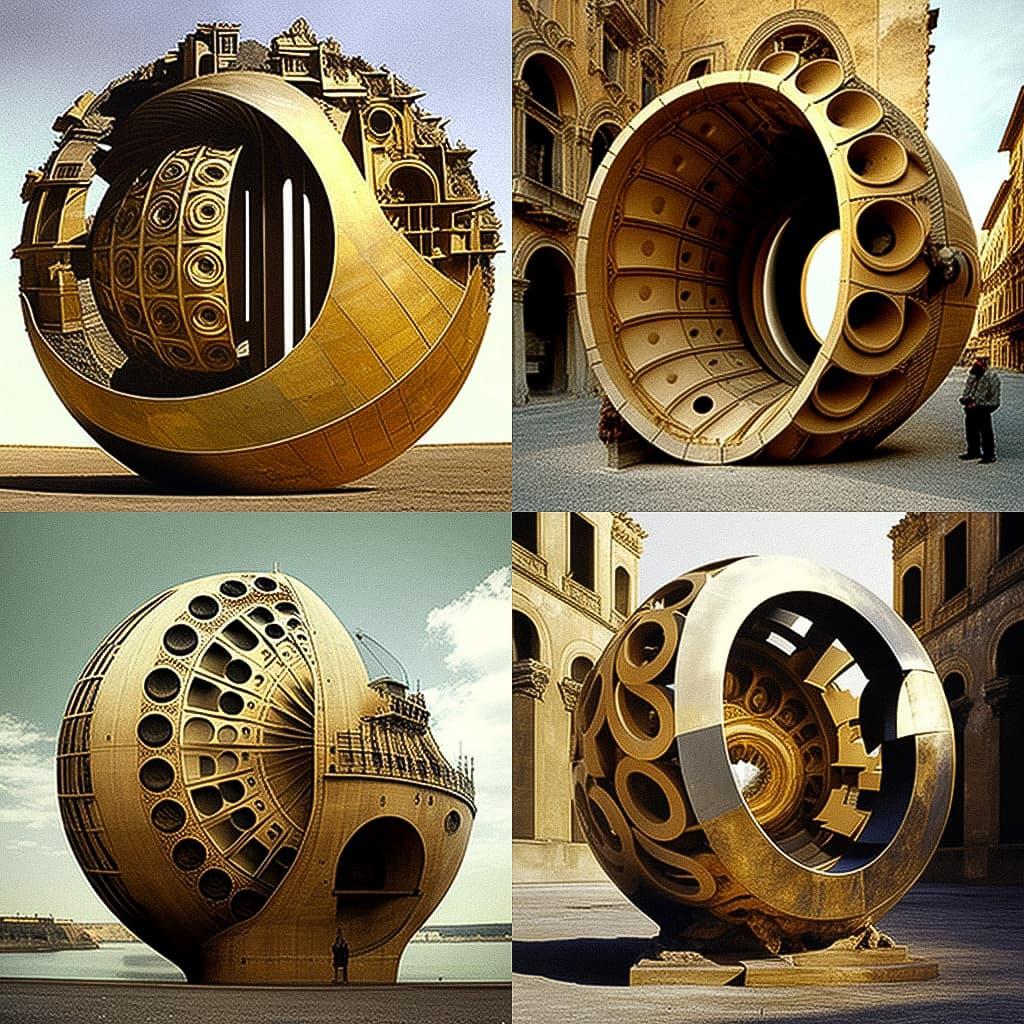 Arnaldo Pomodoro style, Midjourney V4, render 1 of 4