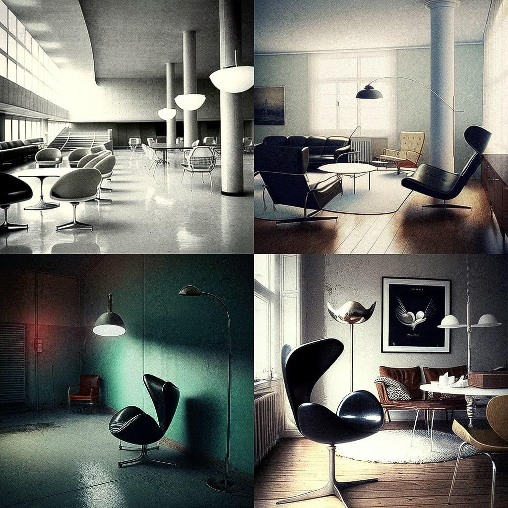 Arne Jacobsen style, Midjourney V4, render 1 of 4