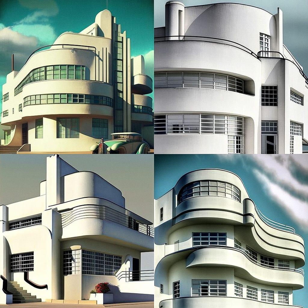 Art Moderne architecture style, Midjourney V4, render 1 of 4