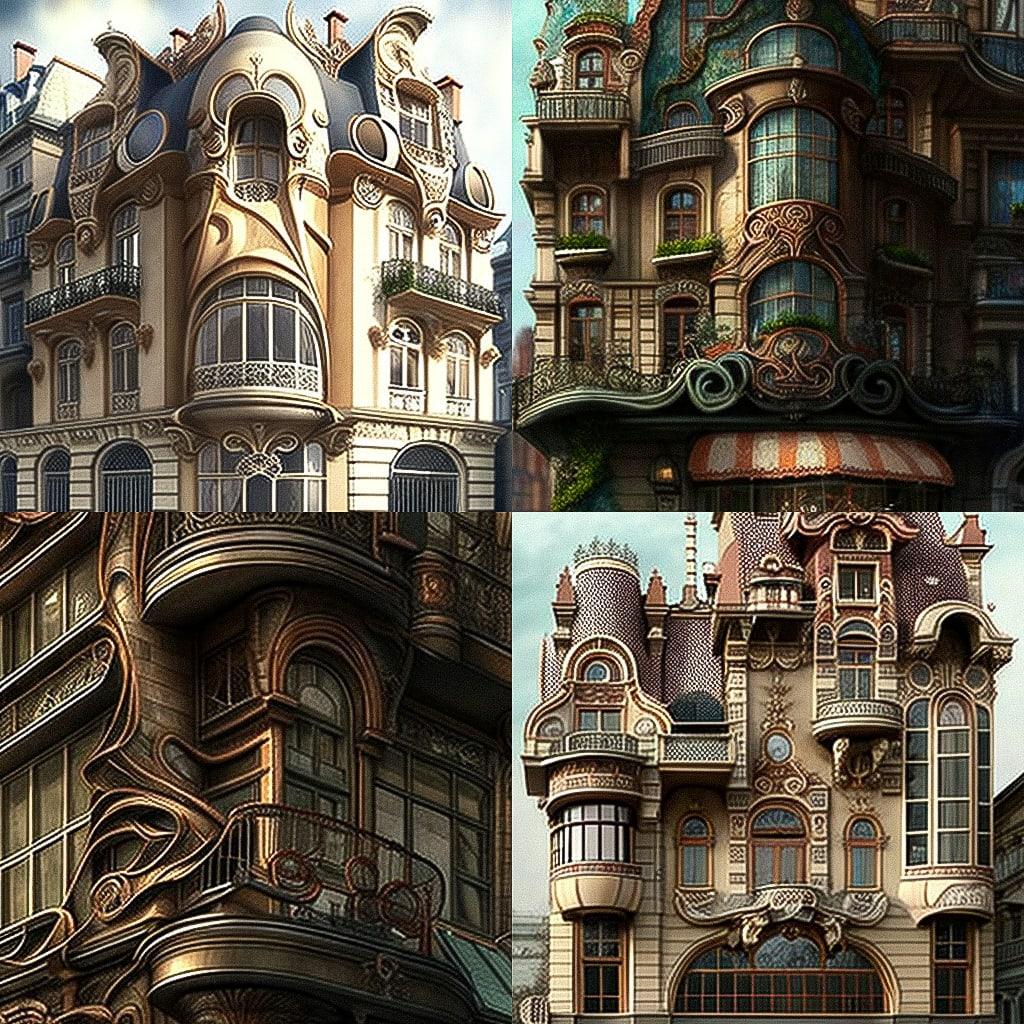 Art Nouveau architecture style, Midjourney V4, render 1 of 4