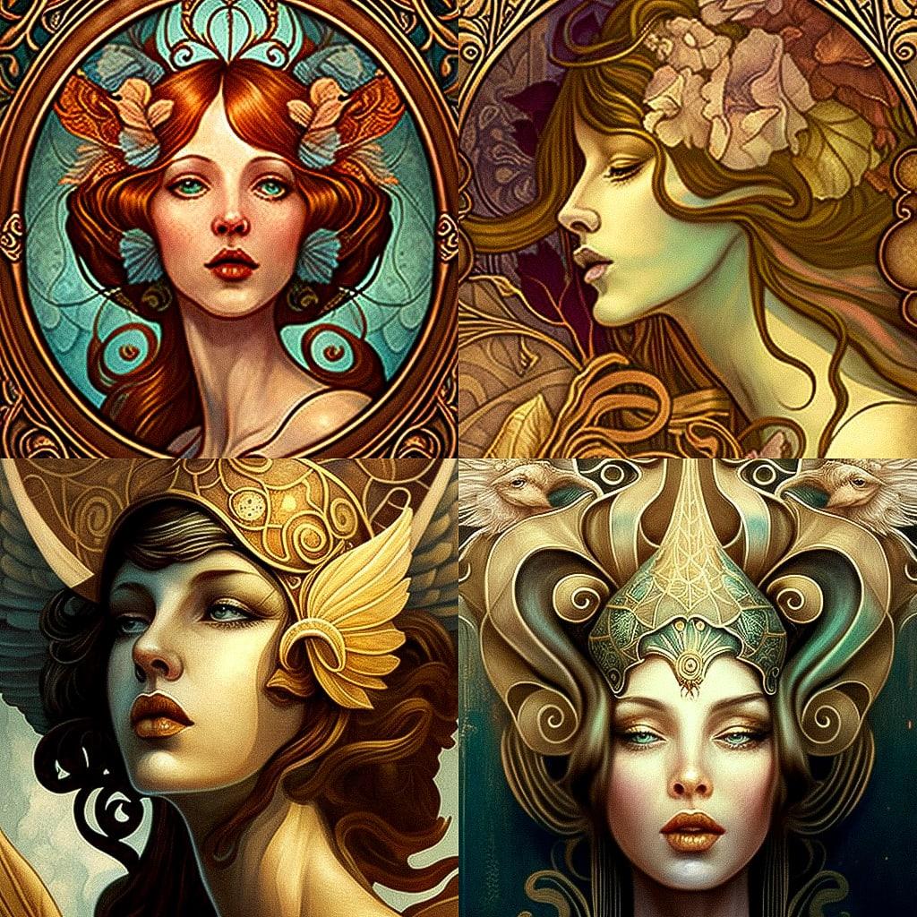 Art Nouveau style, Midjourney V4, render 1 of 4