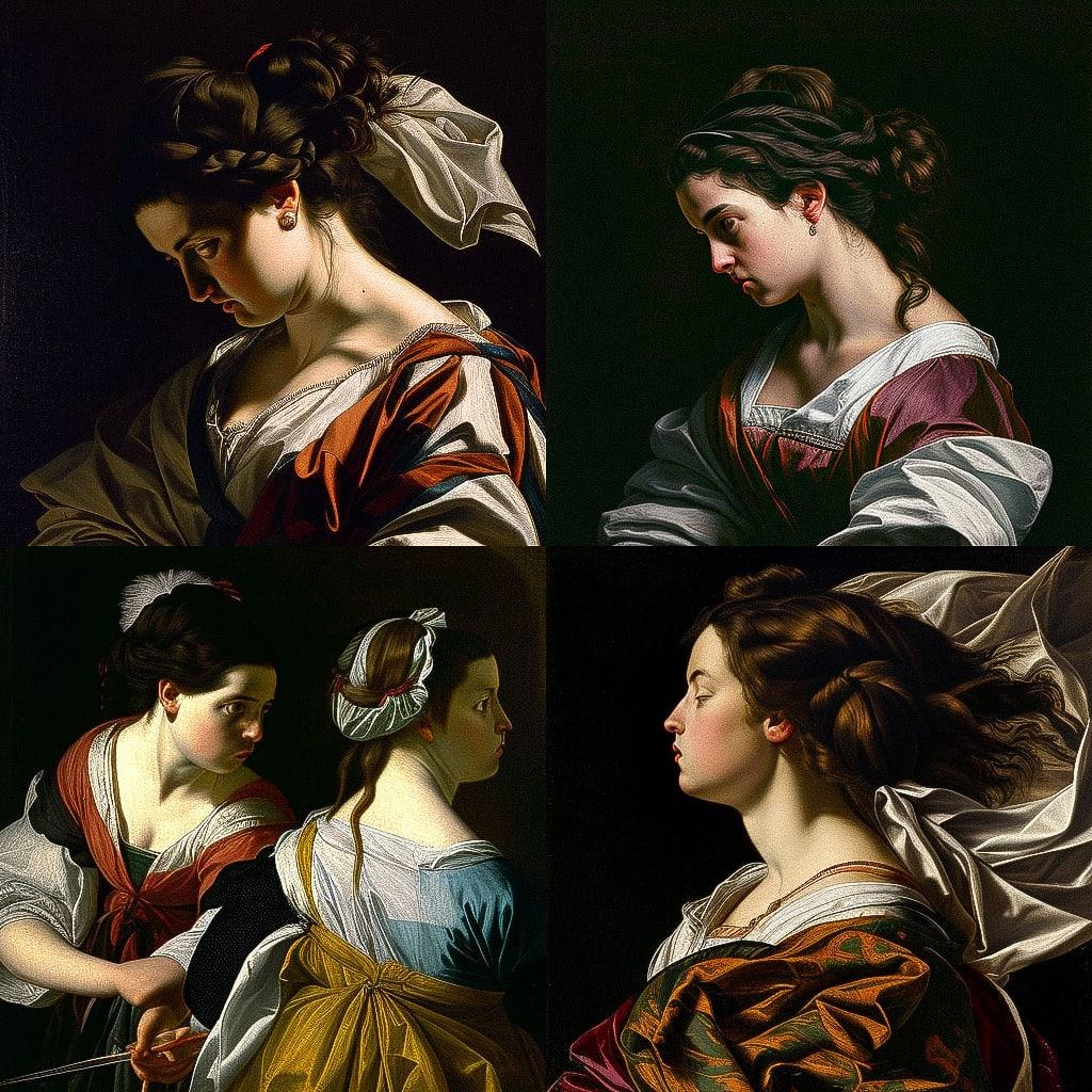 Artemisia Gentileschi style, Midjourney V4, render 1 of 4