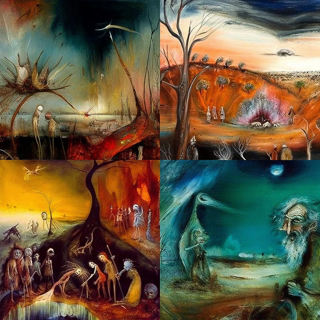 Arthur Boyd style, Midjourney V4, render 1 of 4
