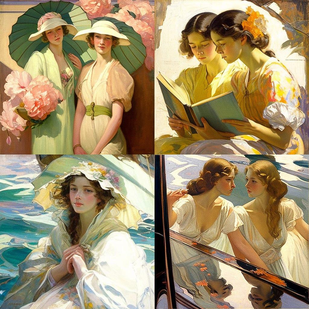Arthur Frank Mathews style, Midjourney V4, render 1 of 4