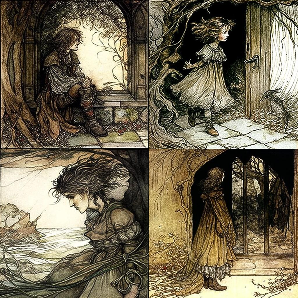 Arthur Rackham style, Midjourney V4, render 1 of 4