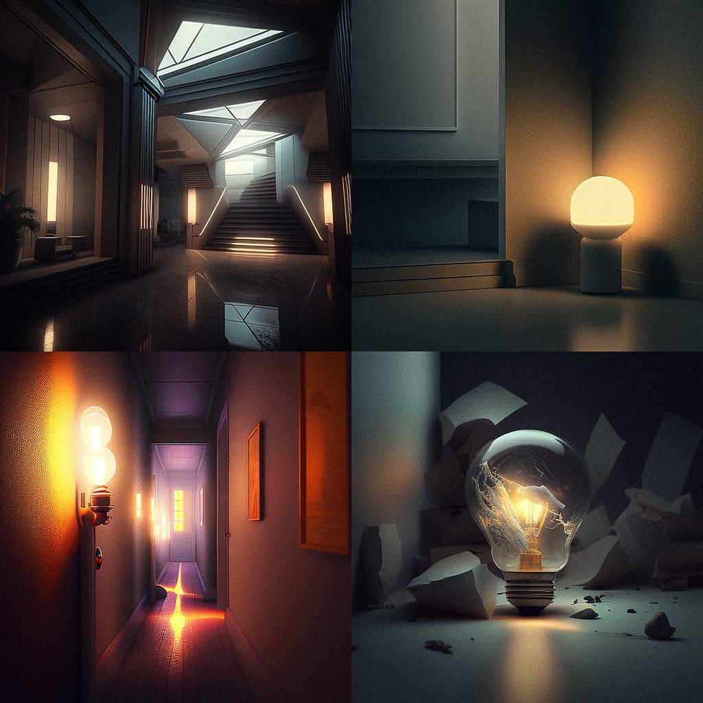 Artificial lighting style, Midjourney V4, render 1 of 4