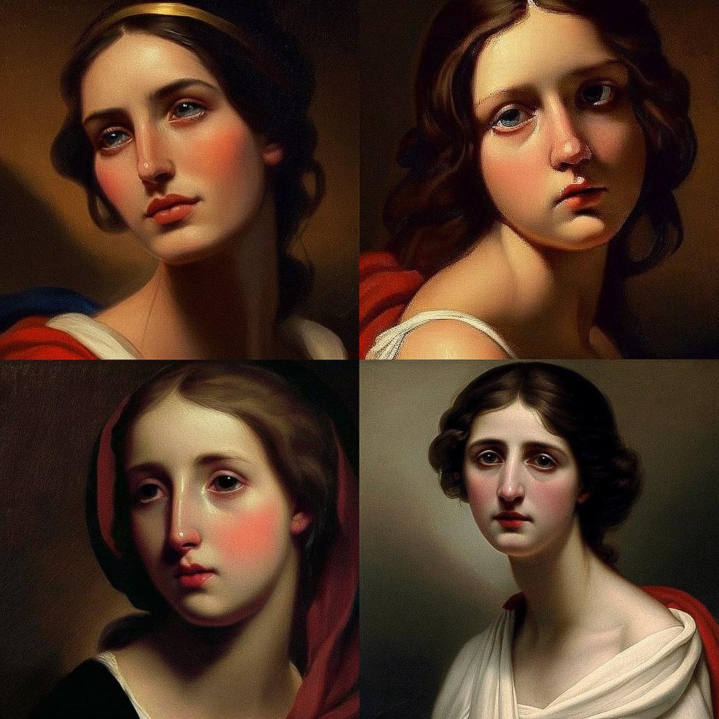 Ary Scheffer style, Midjourney V4, render 1 of 4