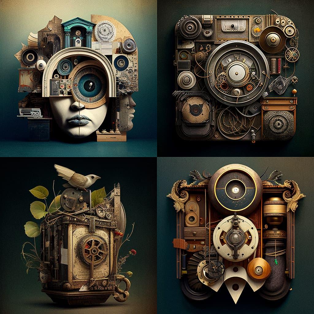 Assemblage style, Midjourney V4, render 1 of 4