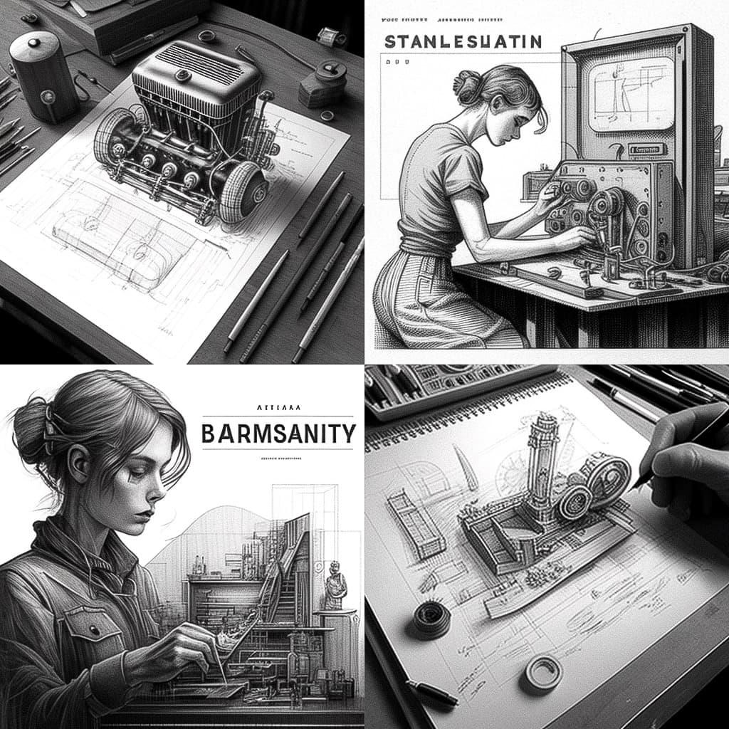 Assembly drawing style, Midjourney V4, render 1 of 4