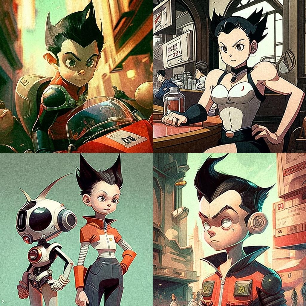 Astro Boy style, Midjourney V4, render 1 of 4