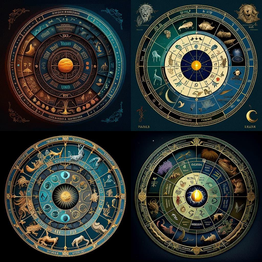Astrological chart style, Midjourney V4, render 1 of 4
