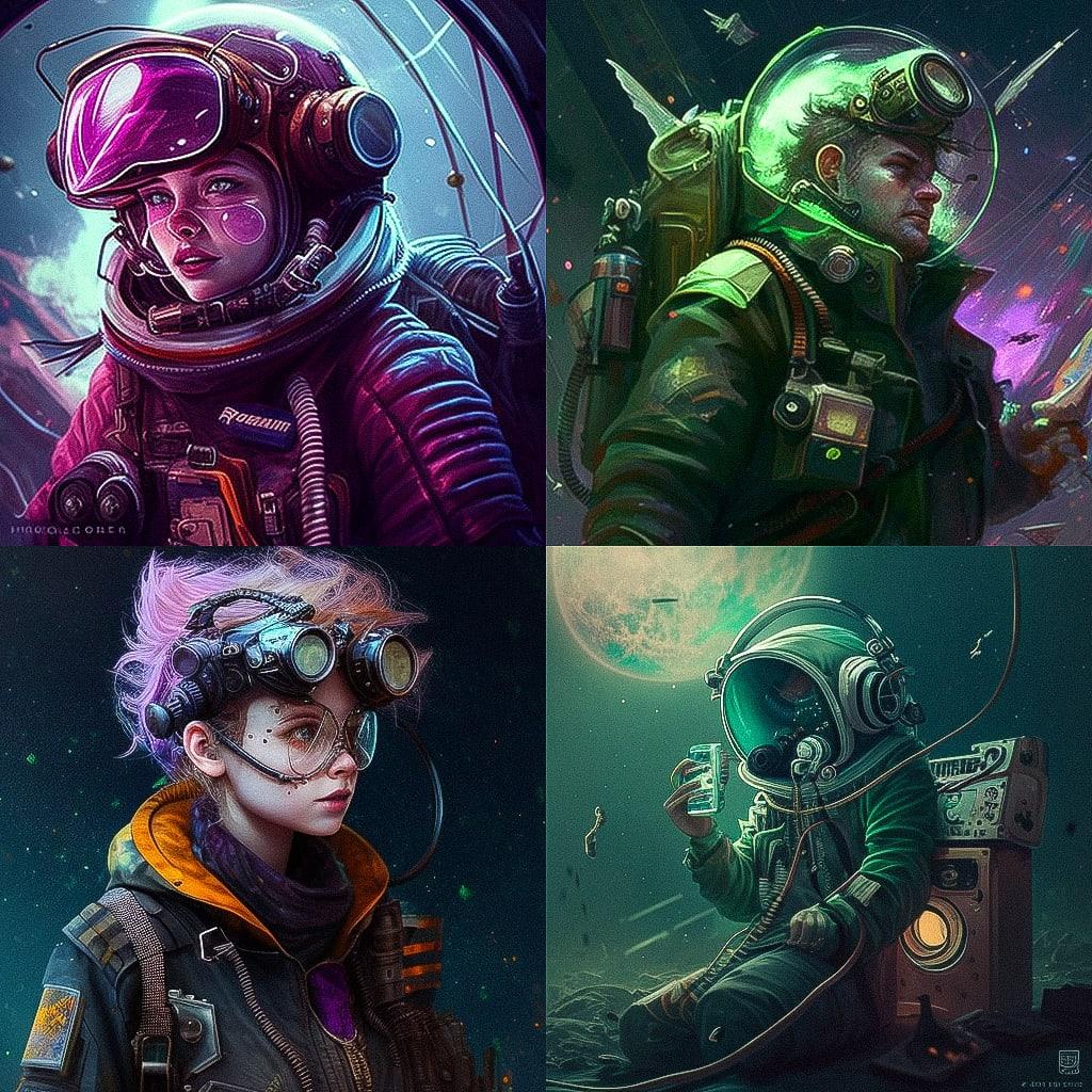 Astropunk style, Midjourney V4, render 1 of 4