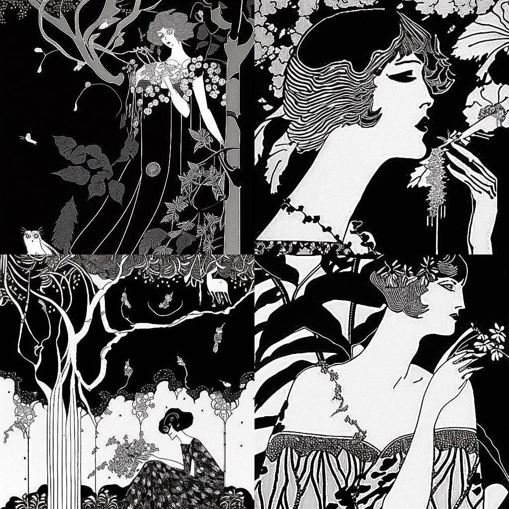 Aubrey Beardsley style, Midjourney V4, render 1 of 4