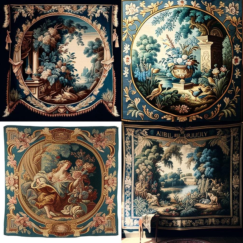 Aubusson tapestry style, Midjourney V4, render 1 of 4