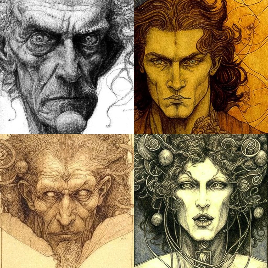 Austin Osman Spare style, Midjourney V4, render 1 of 4