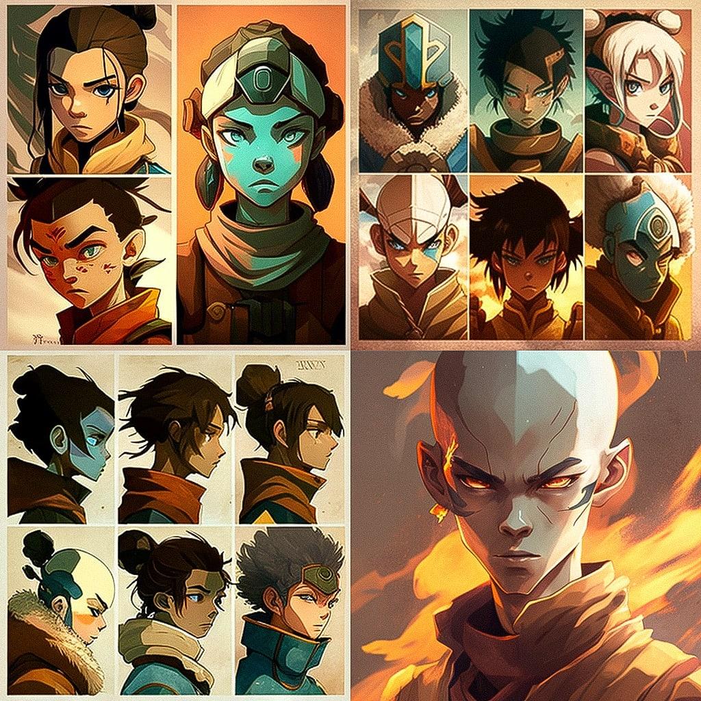 Avatar the Last Airbender style, Midjourney V4, render 1 of 4