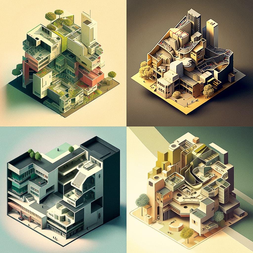 Axonometric view style, Midjourney V4, render 1 of 4