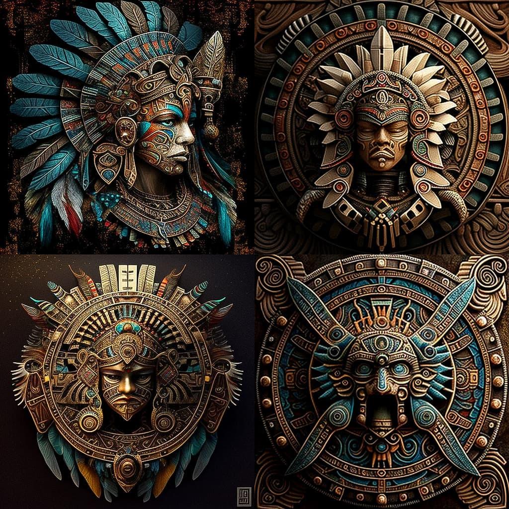 Aztec art style, Midjourney V4, render 1 of 4