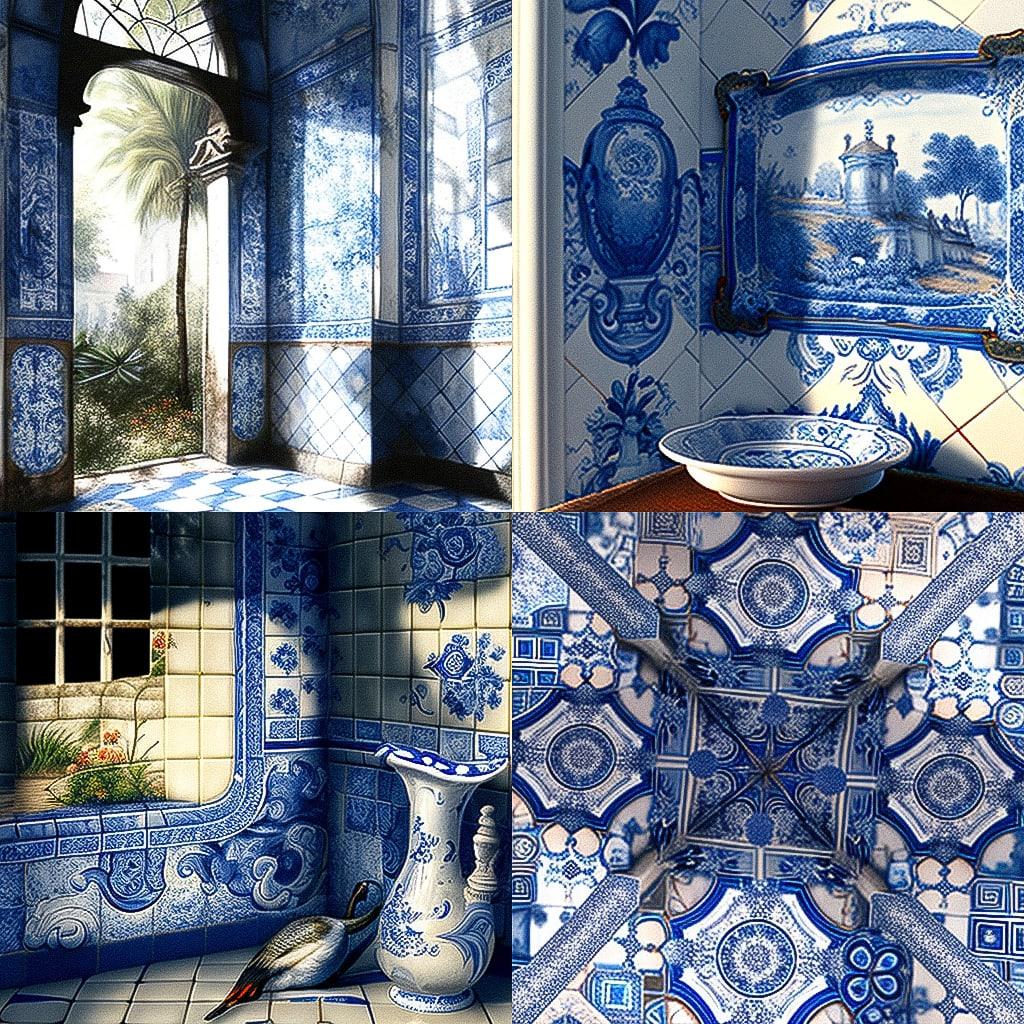 Azulejo style, Midjourney V4, render 1 of 4