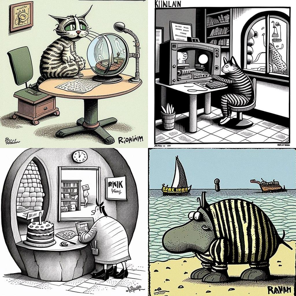 B. Kliban style, Midjourney V4, render 1 of 4
