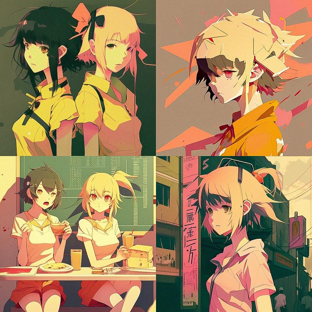Bakemonogatari style, Midjourney V4, render 1 of 4