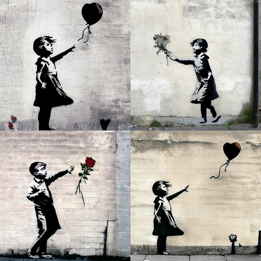 Banksy style, Midjourney V4, render 1 of 4