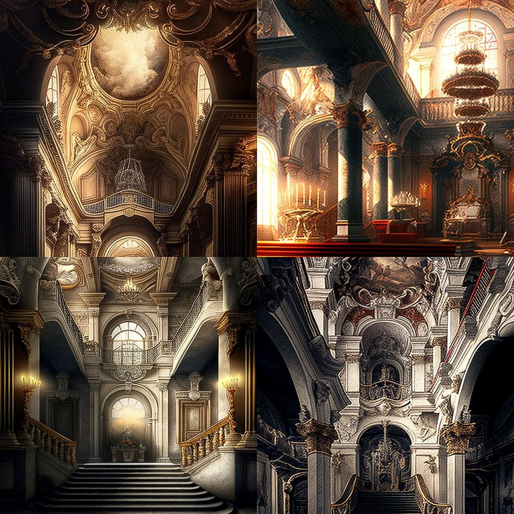 Baroque style, Midjourney V4, render 1 of 4