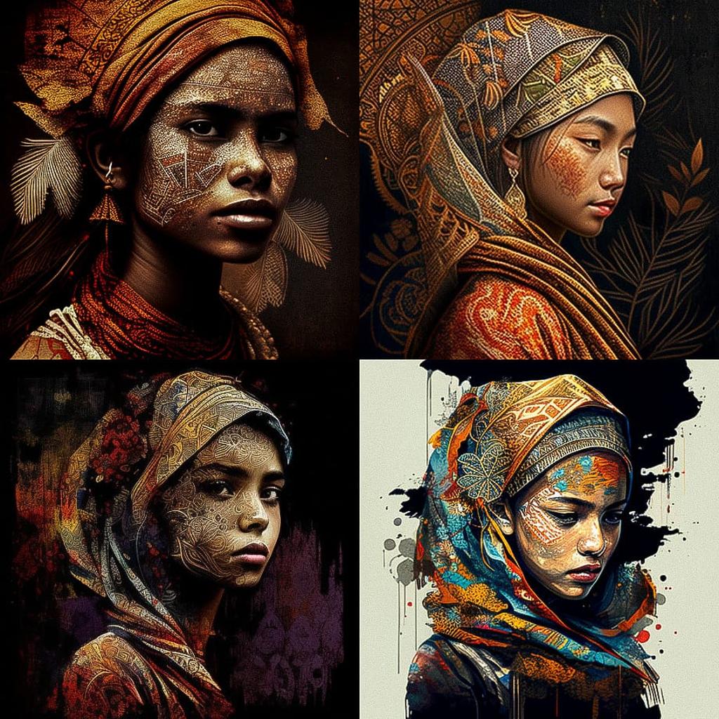 Batik style, Midjourney V4, render 1 of 4