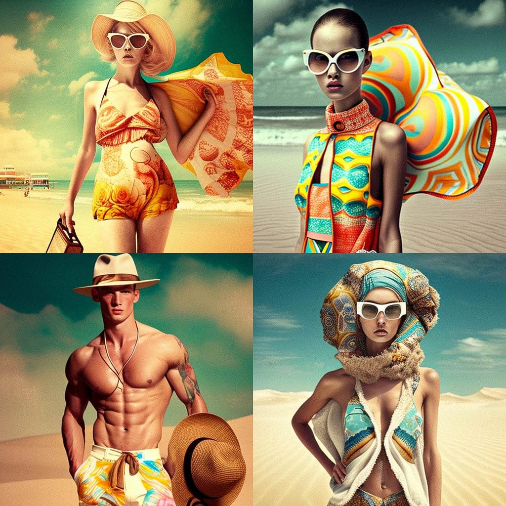 Beachwear fashion style, Midjourney V4, render 1 of 4