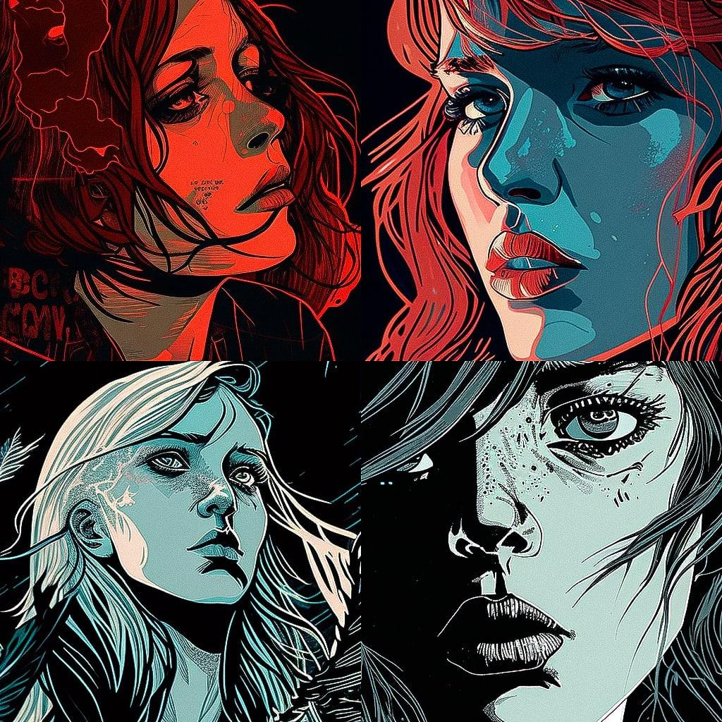 Becky Cloonan style, Midjourney V4, render 1 of 4