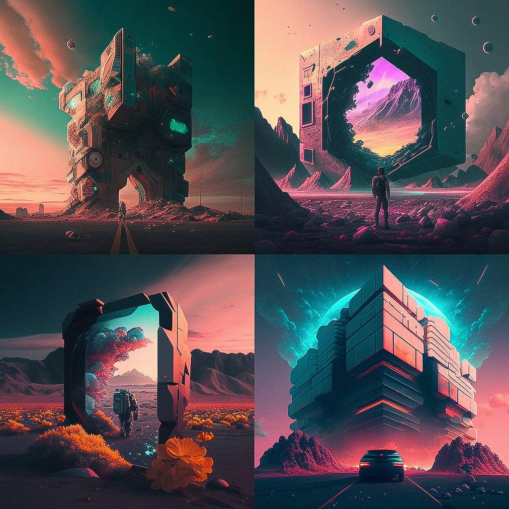 Beeple style, Midjourney V4, render 1 of 4