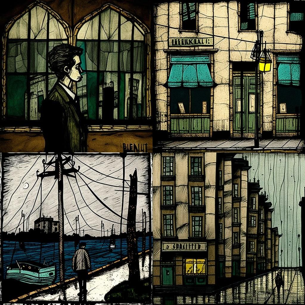 Bernard Buffet style, Midjourney V4, render 1 of 4