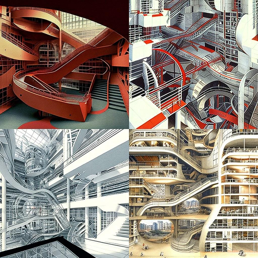 Bernard Tschumi style, Midjourney V4, render 1 of 4
