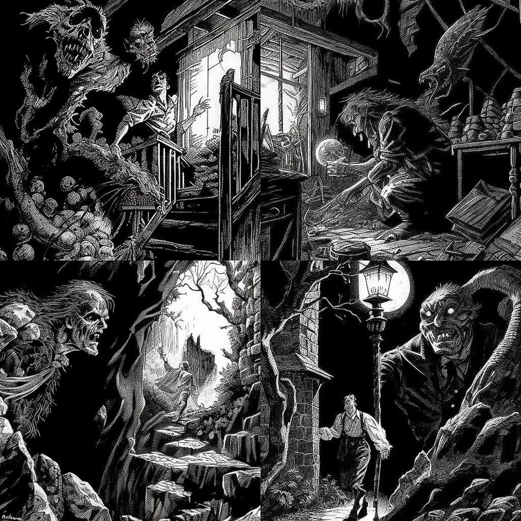 Bernie Wrightson style, Midjourney V4, render 1 of 4
