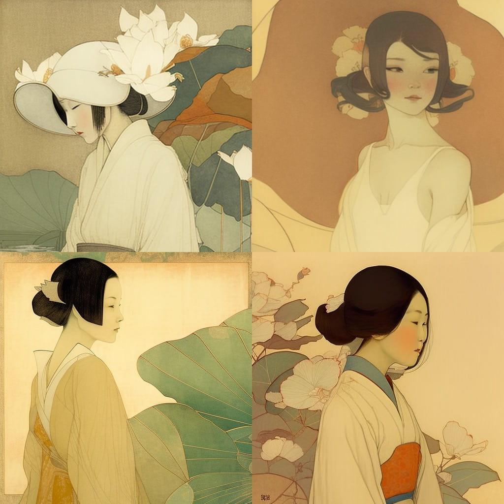 Bertha Lum style, Midjourney V4, render 1 of 4