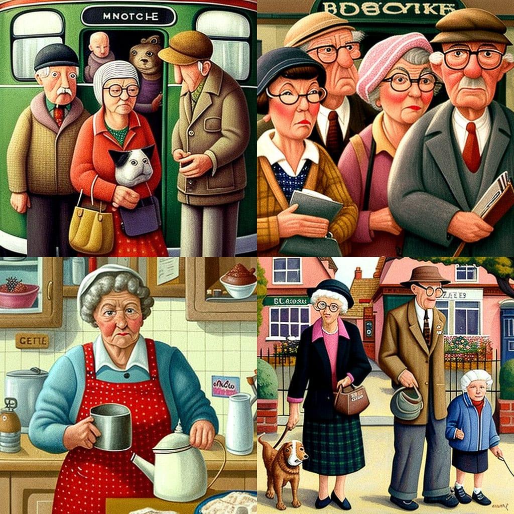Beryl Cook style, Midjourney V4, render 1 of 4