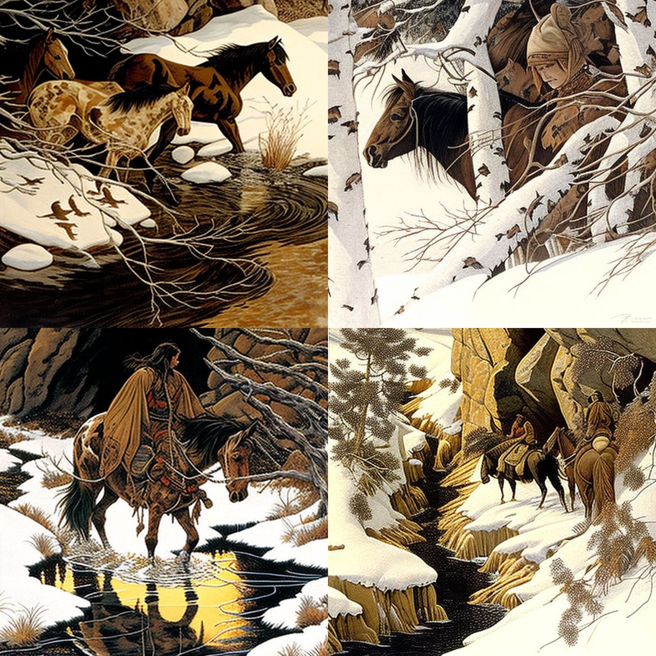 Bev Doolittle style, Midjourney V4, render 1 of 4
