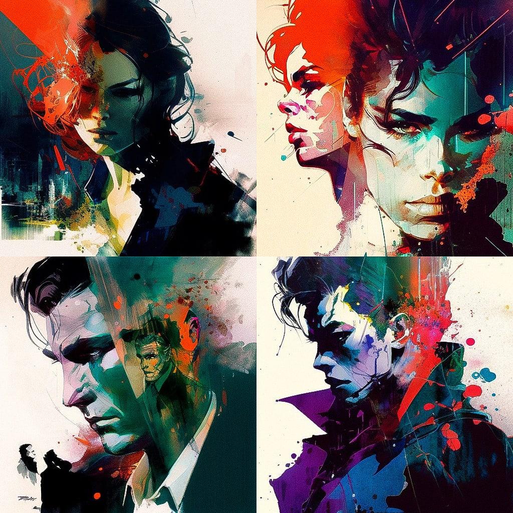 Bill Sienkiewicz style, Midjourney V4, render 1 of 4