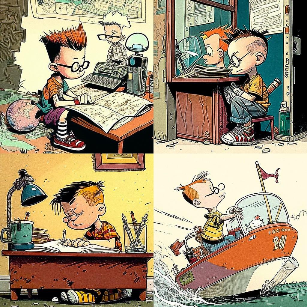 Bill Watterson style, Midjourney V4, render 1 of 4