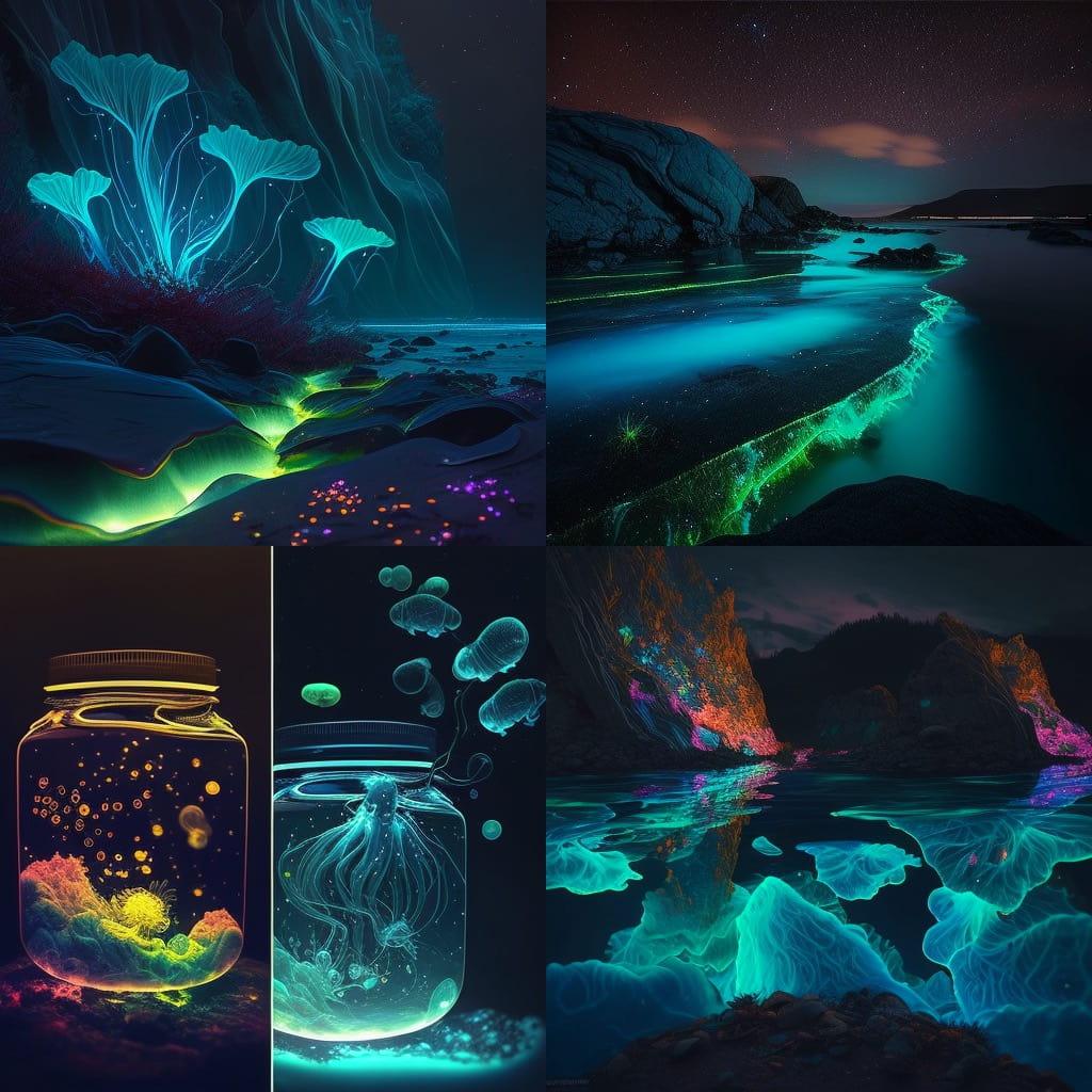 Bioluminescent colors style, Midjourney V4, render 1 of 4
