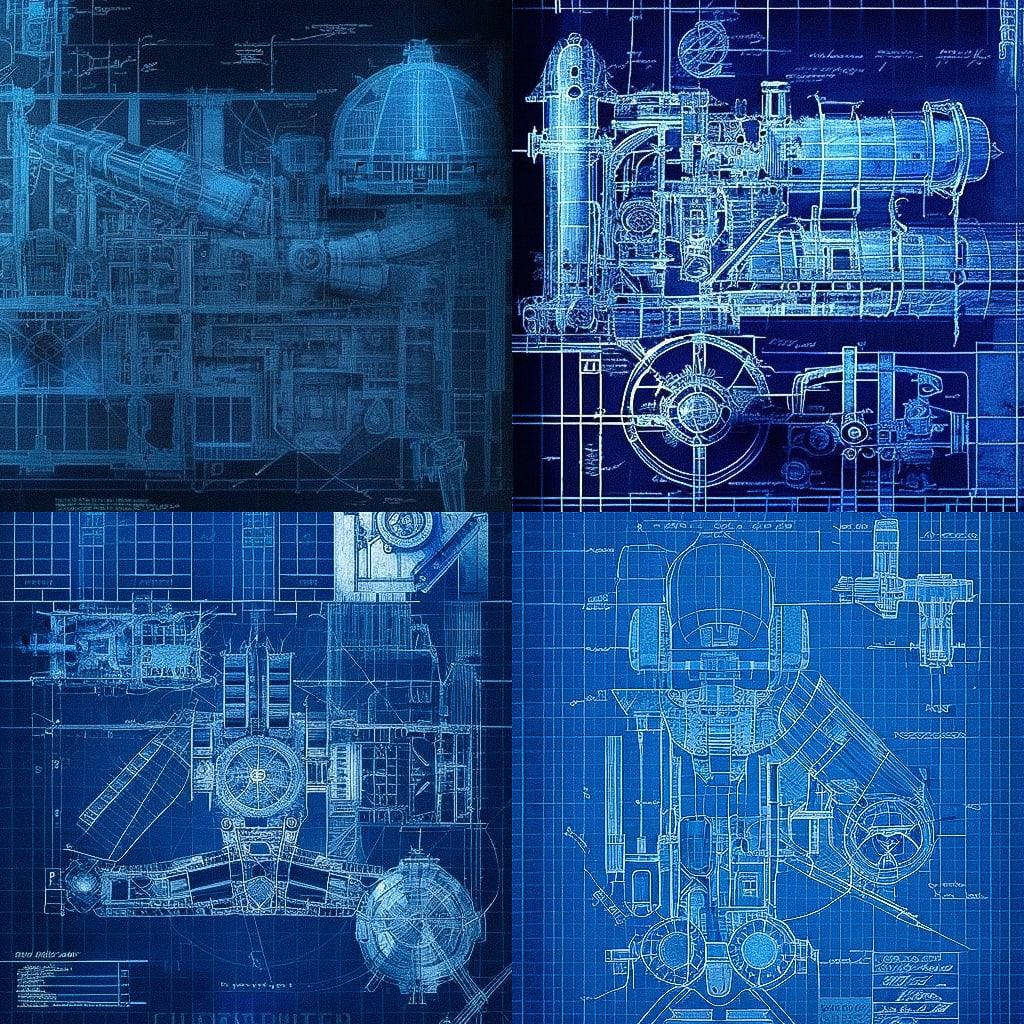 Blueprint style, Midjourney V4, render 1 of 4