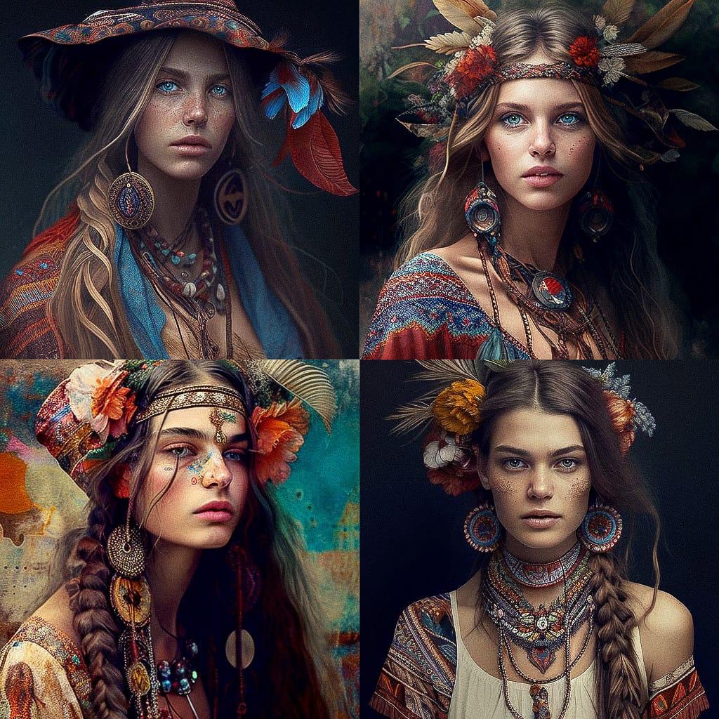 Boho fashion style, Midjourney V4, render 1 of 4