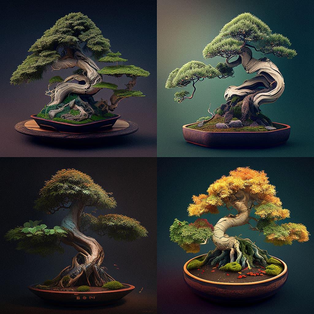 Bonsai style, Midjourney V4, render 1 of 4