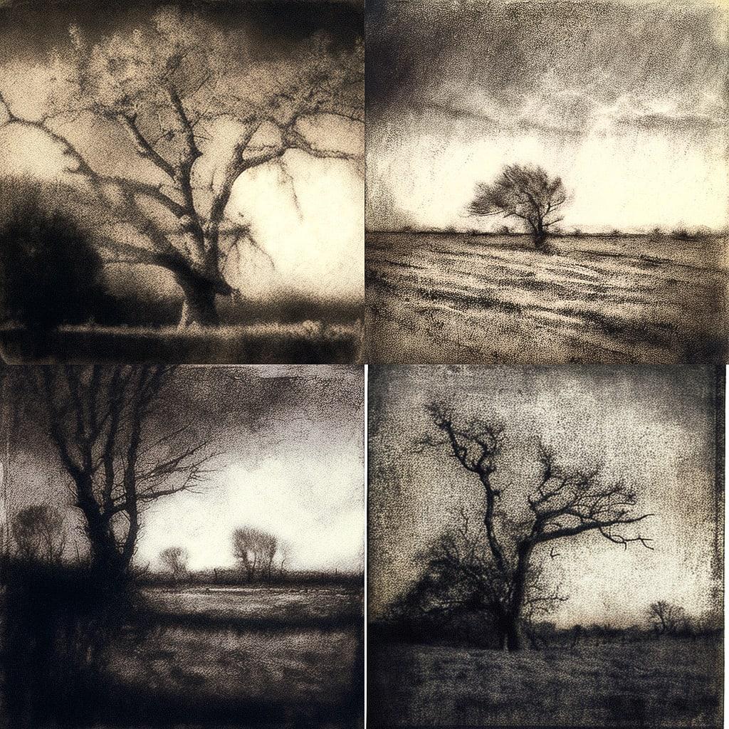 Bromoil print style, Midjourney V4, render 1 of 4