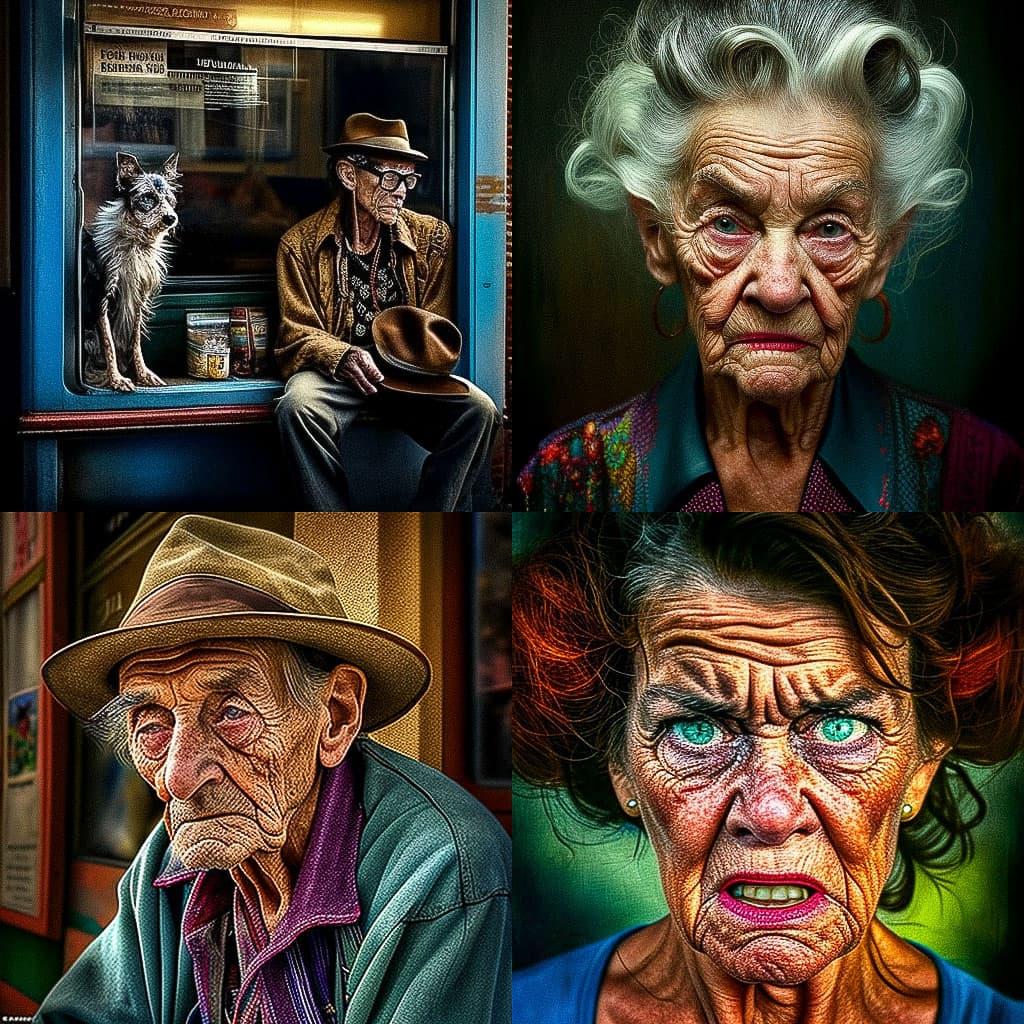 Bruce Gilden style, Midjourney V4, render 1 of 4
