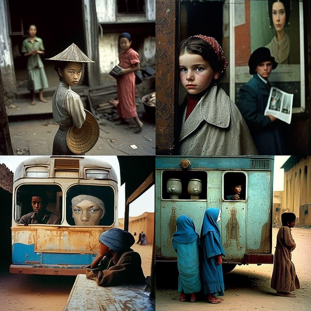 Bruno Barbey style, Midjourney V4, render 1 of 4