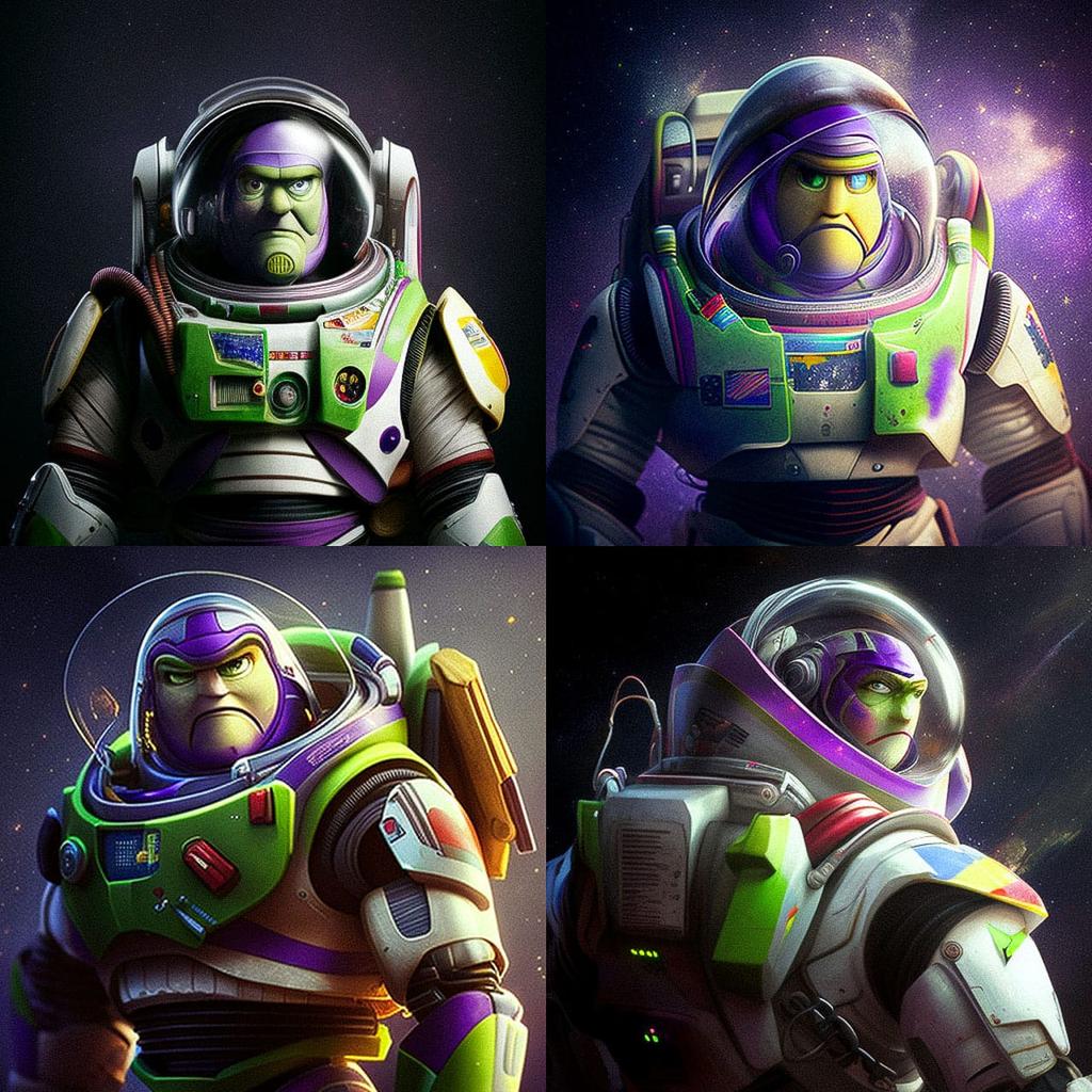 Buzz Lightyear style, Midjourney V4, render 1 of 4