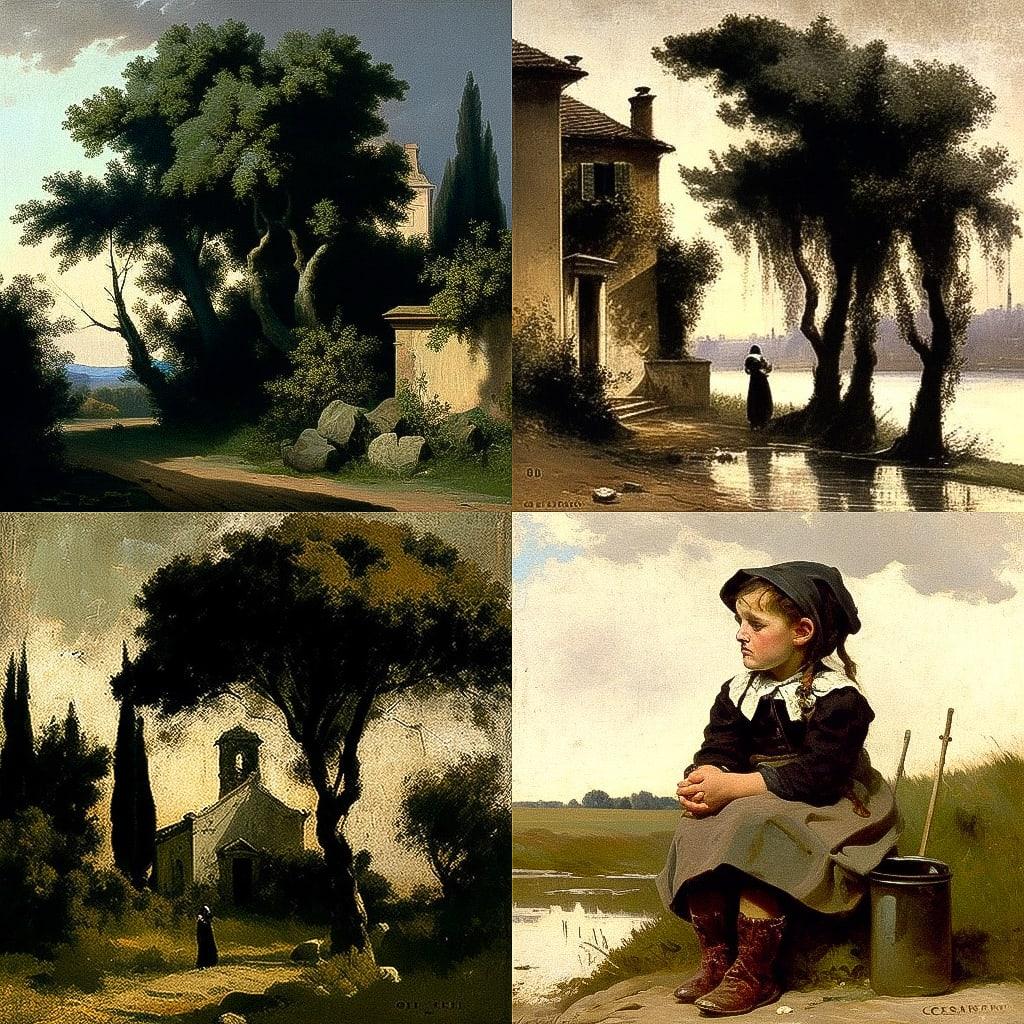 Camille Corot style, Midjourney V4, render 1 of 4